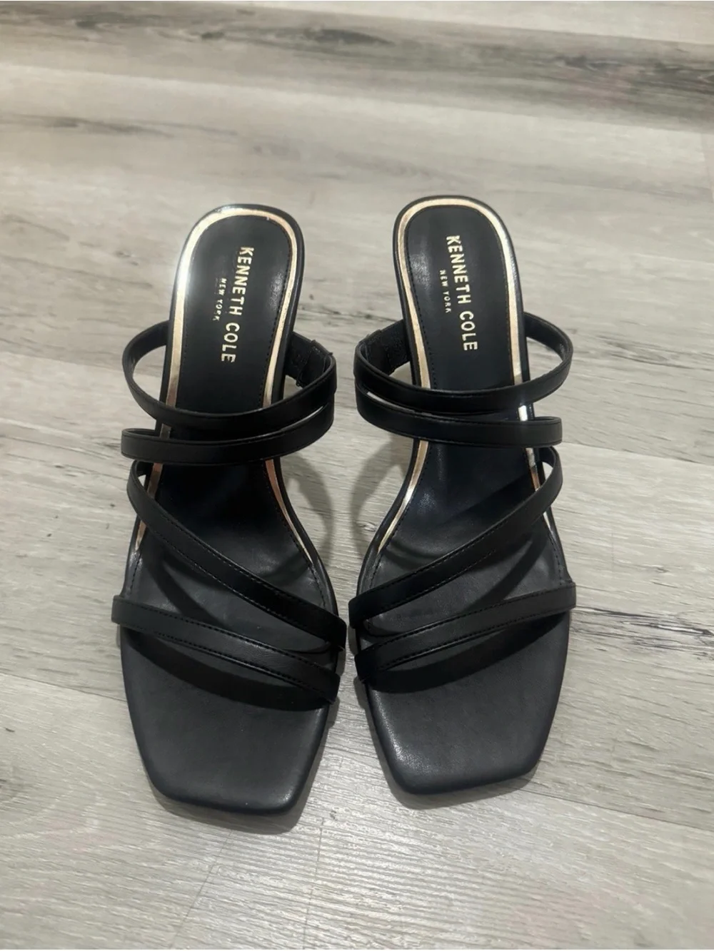 Kenneth Cole Black Multi-Strap Square-Toe Heels